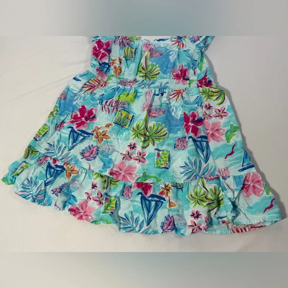 Girls 5T Tropical Dress The Children’s Place Blue Floral Sundress Off Shoulder - Picture 10 of 13